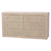 bali & pari Sage Natural Grasscloth Dresser - 6-Drawer Bedroom Storage Cabinet with Gold Ring Pulls, Modern Coastal Chest of Drawers